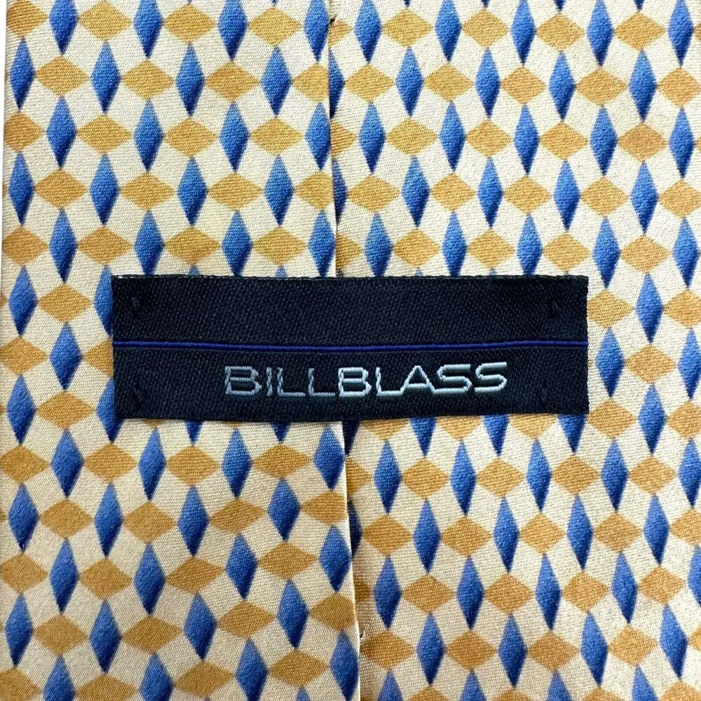 Bill Blass Vintage 100% Silk Dress Tie Yellow‎ Geometric Weave Pattern 60